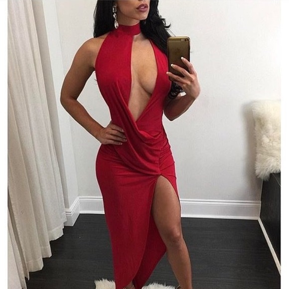Sexy slit red dress - Picture 2 of 3